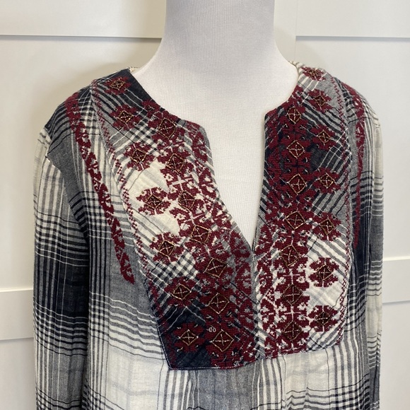 Anthropologie Floreat Embroidered Plaid Tunic Womens S - Picture 2 of 6